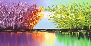 Peinture intitulée "Rainbow Leaves" par Malinga Kumarasinghe, Œuvre d'art originale, Acrylique Monté sur Châssis en bois