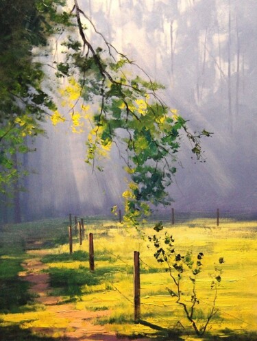Painting titled "Morning in the Mead…" by Malinga Kumarasinghe, Original Artwork, Acrylic Mounted on Wood Stretcher frame