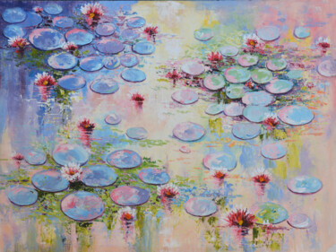 Картина под названием "Pond of Blooms" - Malinga Kumarasinghe, Подлинное произведение искусства, Акрил Установлен на Деревян…