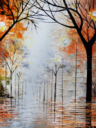 Painting titled "Autumn Pleasures" by Malinga Kumarasinghe, Original Artwork, Acrylic Mounted on Wood Stretcher frame