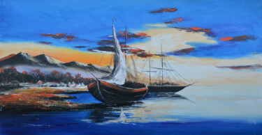 Pintura intitulada "Indigo Bay" por Malinga Kumarasinghe, Obras de arte originais, Acrílico Montado em Armação em madeira