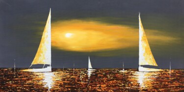 Malerei mit dem Titel "Midnight Sails" von Malinga Kumarasinghe, Original-Kunstwerk, Acryl Auf Keilrahmen aus Holz montiert