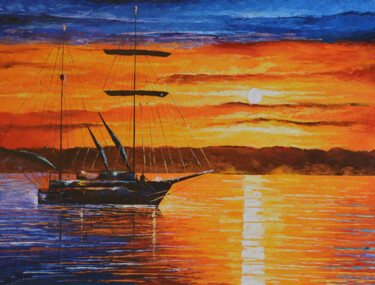 Malerei mit dem Titel "Gaze Upon the Sunset" von Malinga Kumarasinghe, Original-Kunstwerk, Acryl Auf Keilrahmen aus Holz mon…
