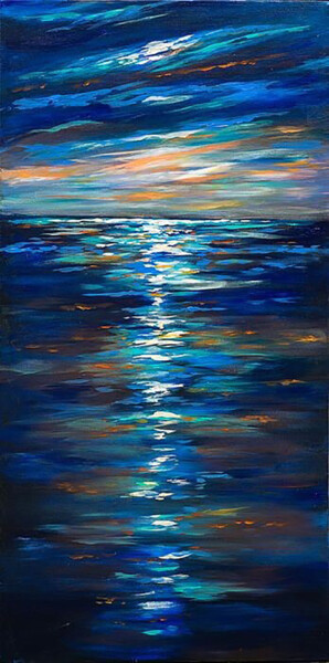 Картина под названием "Ocean at Dusk" - Malinga Kumarasinghe, Подлинное произведение искусства, Акрил Установлен на Деревянн…