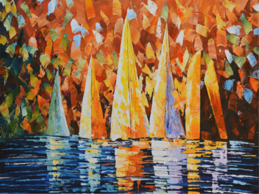 Картина под названием "Sails Set" - Malinga Kumarasinghe, Подлинное произведение искусства, Акрил Установлен на Деревянная р…