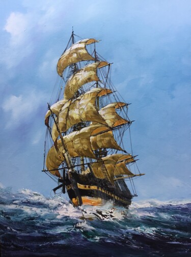 Pittura intitolato "Sailing across seas" da Malinga Kumarasinghe, Opera d'arte originale, Acrilico Montato su Telaio per bar…