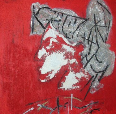 Painting titled "Femme rouge" by Malinka, Original Artwork, Pigments Mounted on Wood Stretcher frame