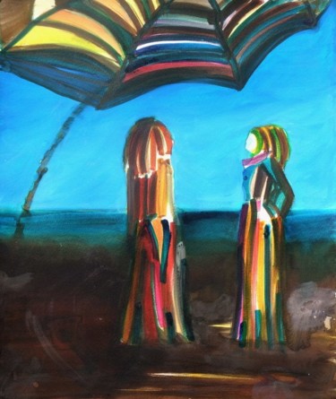 Painting titled "Conversation au bor…" by Patricia Malka, Original Artwork, Acrylic