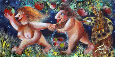 Schilderij getiteld "Escape from Eden" door Malka Tsentsiper, Origineel Kunstwerk, Acryl