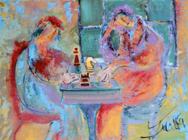 Painting titled "chess evening" by Malka Tsentsiper, Original Artwork, Acrylic