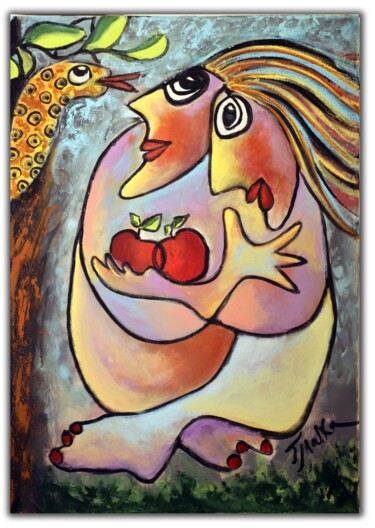 Картина под названием "Adam and  Eve" - Malka Tsentsiper, Подлинное произведение искусства, Акрил