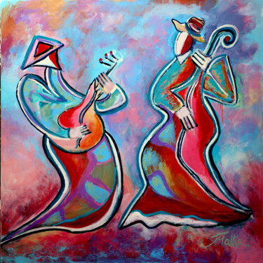 Schilderij getiteld "Musicians" door Malka Tsentsiper, Origineel Kunstwerk, Acryl