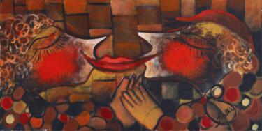 Peinture intitulée "A Kiss" par Malka Tsentsiper, Œuvre d'art originale, Acrylique