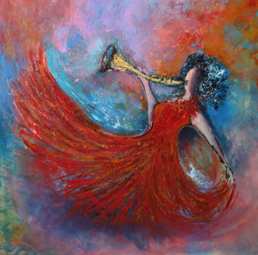 Pittura intitolato "Flamenco" da Malka Tsentsiper, Opera d'arte originale, Stampa digitale Montato su Telaio per barella in…