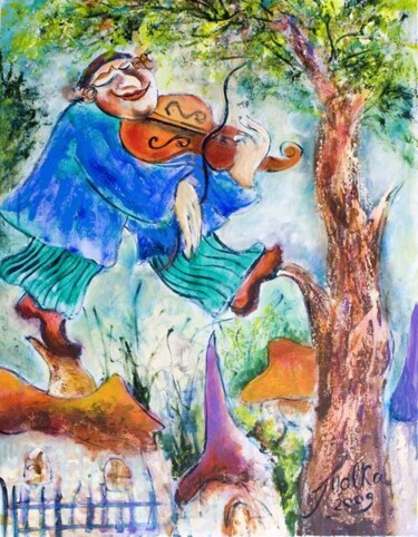 Painting titled "Fiddler on the Roof" by Malka Tsentsiper, Original Artwork
