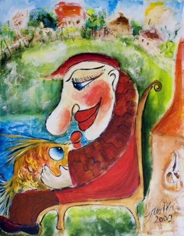 Painting titled "Old Man and the Gol…" by Malka Tsentsiper, Original Artwork