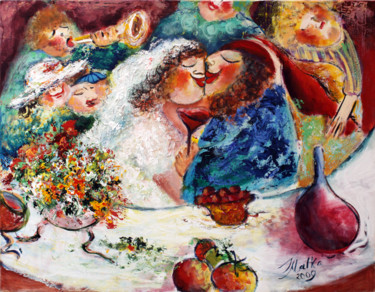 Pittura intitolato "at-wedding-table" da Malka Tsentsiper, Opera d'arte originale, Acrilico