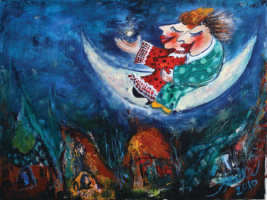 Painting titled "ticket-to-the-moon" by Malka Tsentsiper, Original Artwork, Acrylic