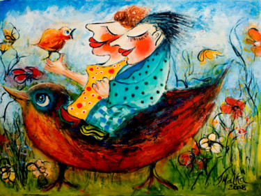 Pittura intitolato "summer-ride" da Malka Tsentsiper, Opera d'arte originale, Acrilico