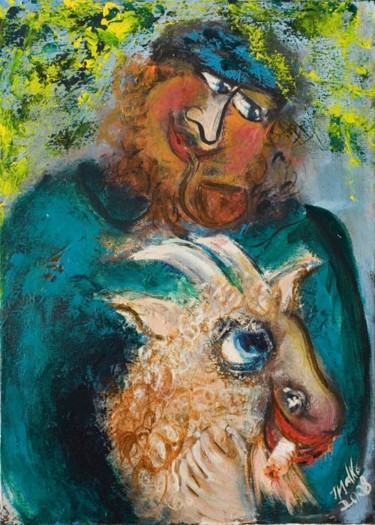 Painting titled "happy-goat" by Malka Tsentsiper, Original Artwork, Acrylic