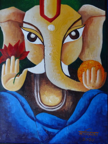 Peinture intitulée "Ganesh - The Savior" par Mallika Seth, Œuvre d'art originale, Acrylique