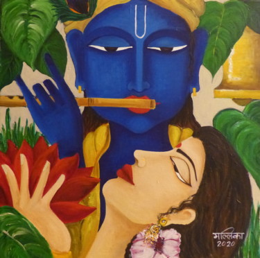 Painting titled "Eternal Love - Radh…" by Mallika Seth, Original Artwork, Acrylic