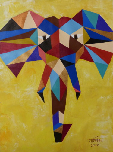 Painting titled "Haathi - the elepha…" by Mallika Seth, Original Artwork, Acrylic