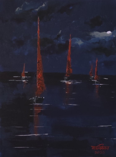 Pittura intitolato "Midnight Drift" da Mallika Seth, Opera d'arte originale, Acrilico