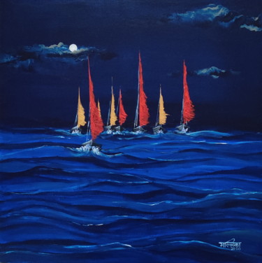 Malerei mit dem Titel "Boats" von Mallika Seth, Original-Kunstwerk, Acryl