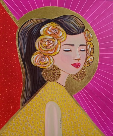 Painting titled "boucles d'oreilles" by Mallory Ramet, Original Artwork, Acrylic Mounted on Wood Stretcher frame