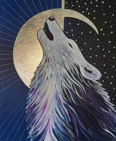 Painting titled "LOUP" by Mallory Ramet, Original Artwork, Acrylic Mounted on Wood Stretcher frame