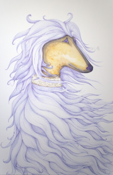 Drawing titled "Levrier" by Mallory Ramet, Original Artwork, Ballpoint pen Mounted on Wood Stretcher frame