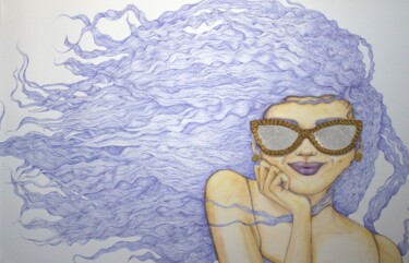 Drawing titled "Sunshine" by Mallory Ramet, Original Artwork, Ballpoint pen Mounted on Wood Stretcher frame