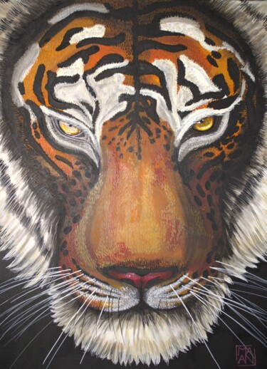 Schilderij getiteld "Tigre" door Mallory Ramet, Origineel Kunstwerk, Acryl Gemonteerd op Frame voor houten brancard