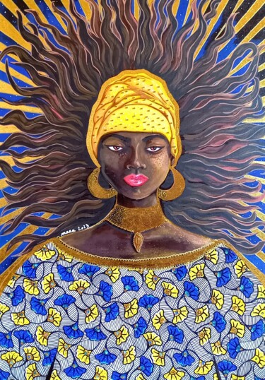 Painting titled "SOLEIL D'AFRIQUE" by Mallory Ramet, Original Artwork, Acrylic Mounted on Wood Stretcher frame