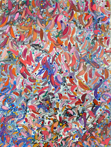 Peinture intitulée "Friends in a Purple…" par Mally Elbaz (Mally Elbaz Almandine), Œuvre d'art originale, Acrylique