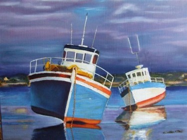Painting titled "bateaux échoués" by Jean Chuberre, Original Artwork