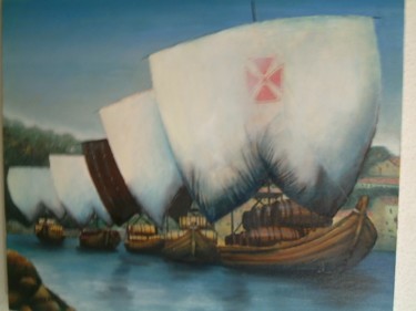 Peinture intitulée "bateaux sur le Tage" par Jean Chuberre, Œuvre d'art originale
