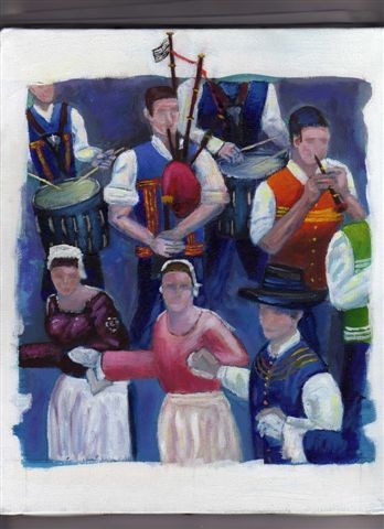 Peinture intitulée "Sonneurs et danseurs" par Jean Chuberre, Œuvre d'art originale