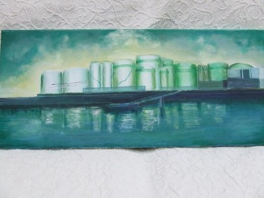 Peinture intitulée "Port aux pétroles" par Jean Chuberre, Œuvre d'art originale