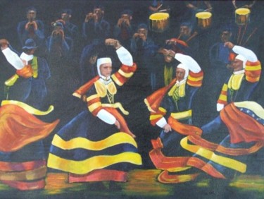 Peinture intitulée "danses bretonnes" par Jean Chuberre, Œuvre d'art originale