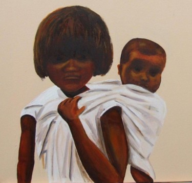 Painting titled "Enfants malgaches" by Jean Chuberre, Original Artwork