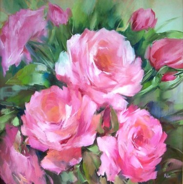 Painting titled "Rosas pink" by Malou Pombo, Original Artwork