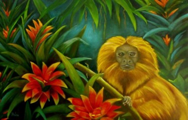 Pintura intitulada "Mico Leão" por Malou Pombo, Obras de arte originais, Óleo