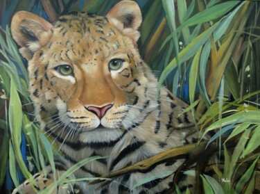 Pittura intitolato "Leopardo das Neves" da Malou Pombo, Opera d'arte originale, Olio