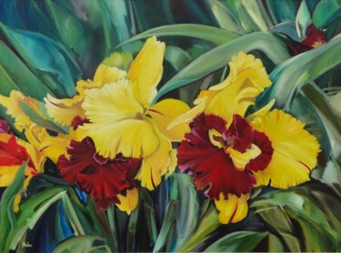 Pintura intitulada "Cattleya amarela" por Malou Pombo, Obras de arte originais