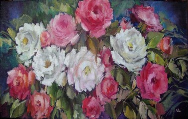Painting titled "Rosas em tela de ju…" by Malou Pombo, Original Artwork, Oil