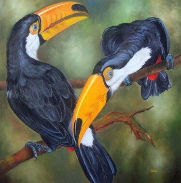 Pintura intitulada "Tucanos" por Malou Pombo, Obras de arte originais, Óleo