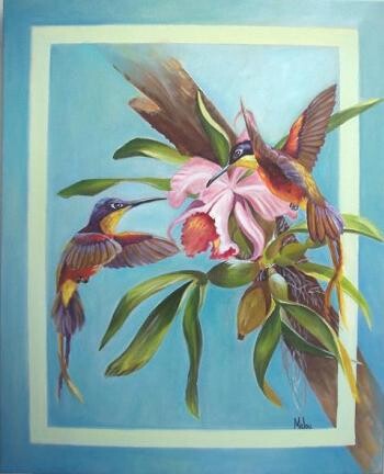 Schilderij getiteld "Beija - flores" door Malou Pombo, Origineel Kunstwerk, Olie