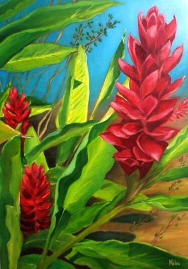 Painting titled "Alpínias" by Malou Pombo, Original Artwork, Oil